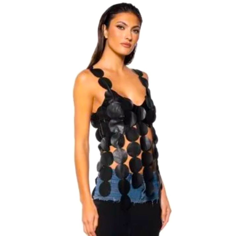 No Disrespect Faux Leather Funky Circular Tank Top